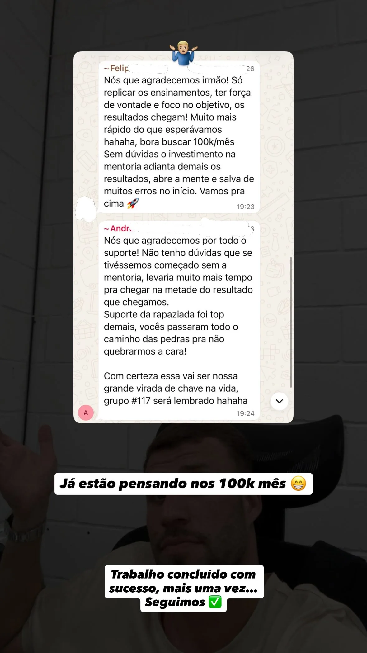 Relato de mentorado sobre constância nas vendas