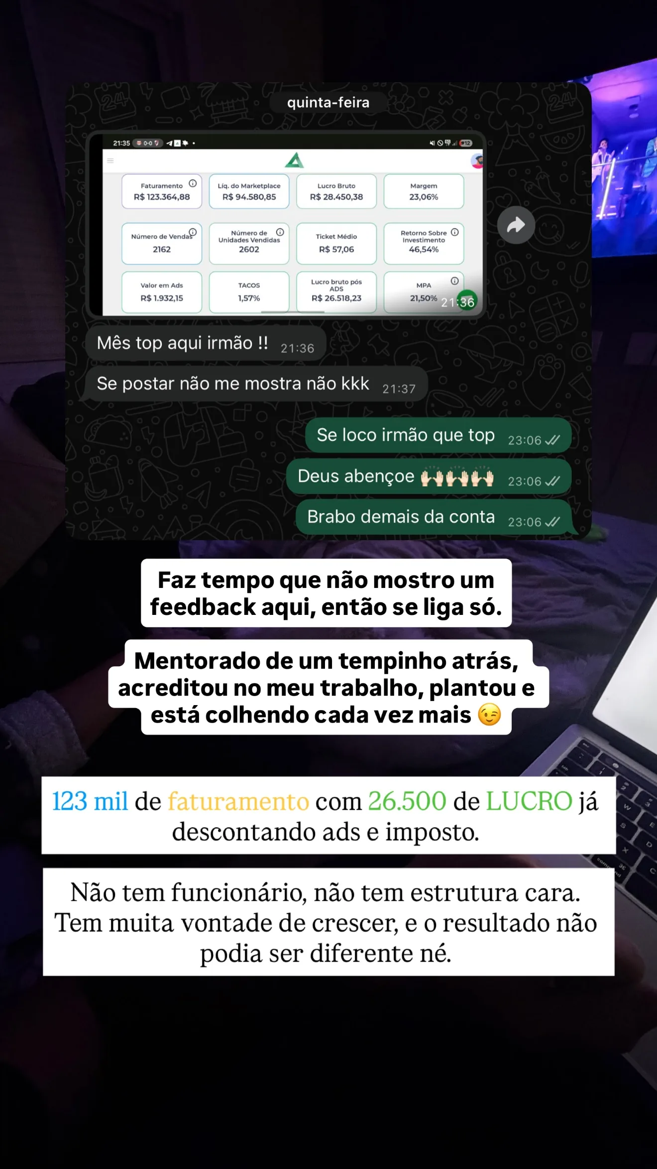Relato de mentorado sobre eficiência em anúncios