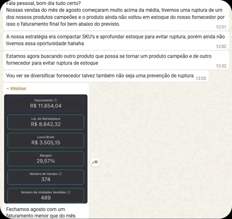 Painel de faturamento do mentorado Vinicius